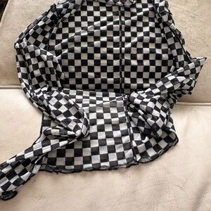 Mesh Turtle Neck Black and White Checkered Top